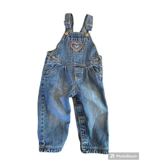 Oshkosh Girls Rainbow Heart Overalls Sz.12 Months - Picture 1 of 3